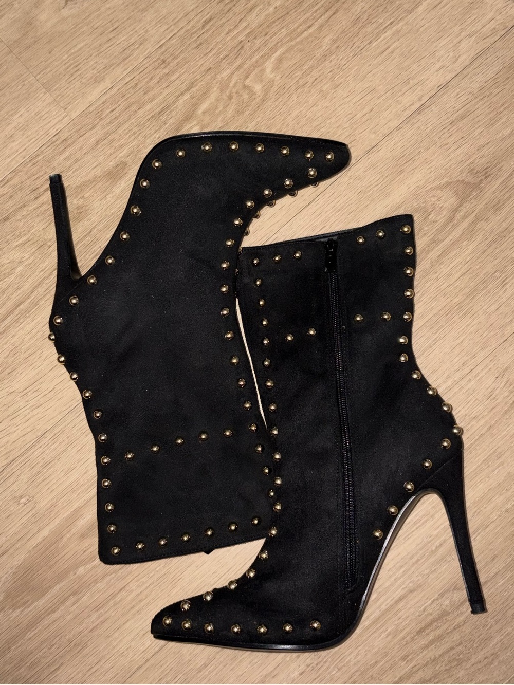 Black Studded Pointed-Toe Stiletto Booties